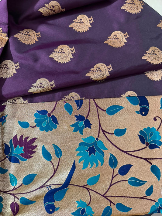 Designer Brocade All-Over Semi Silk Paithani Saree -dark purple