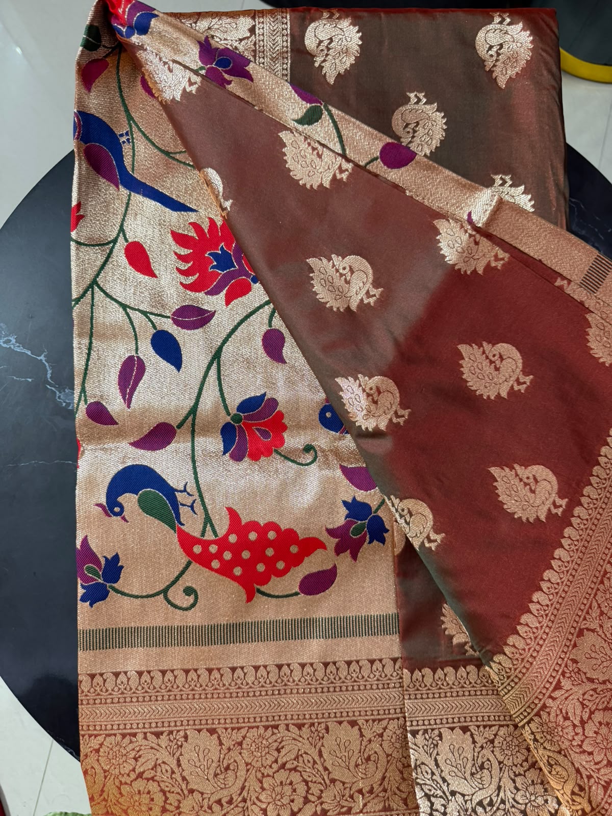 Designer Brocade All-Over Semi Silk Paithani Saree -Brown