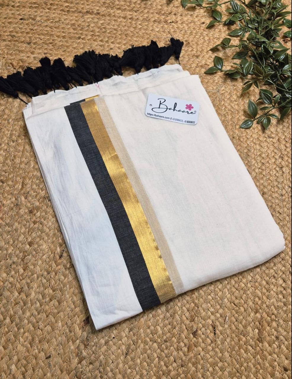 Onam special saree Mulcotton ~ saree one line black Kasab boarder