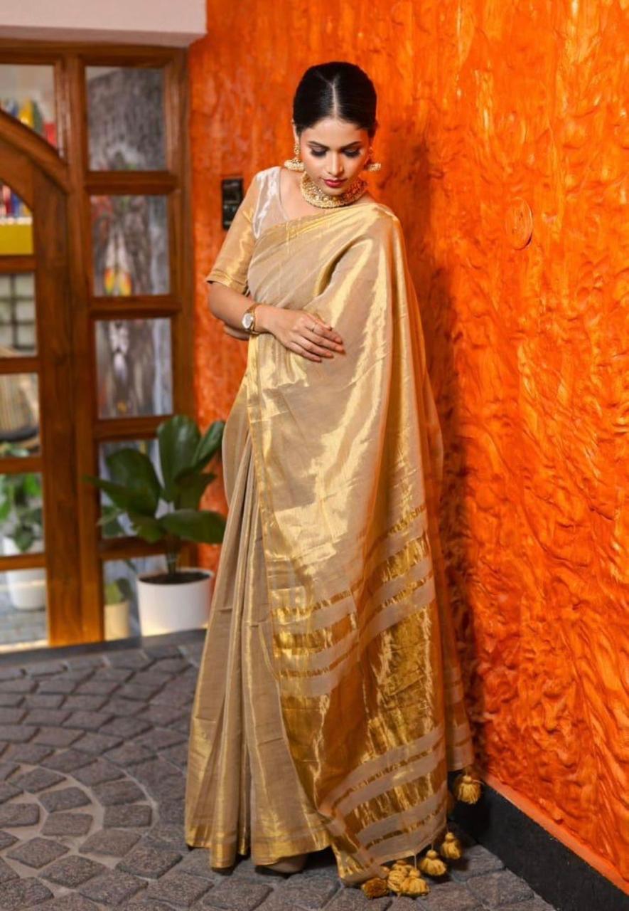 Gold Tissue Saree - golden colour