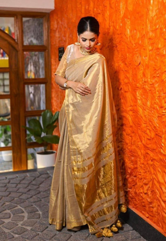 Gold Tissue Saree - golden colour