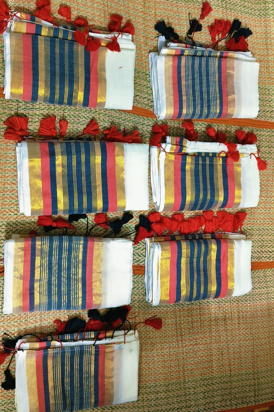 Onam special saree Mulcotton ~ saree black n red strips boarder