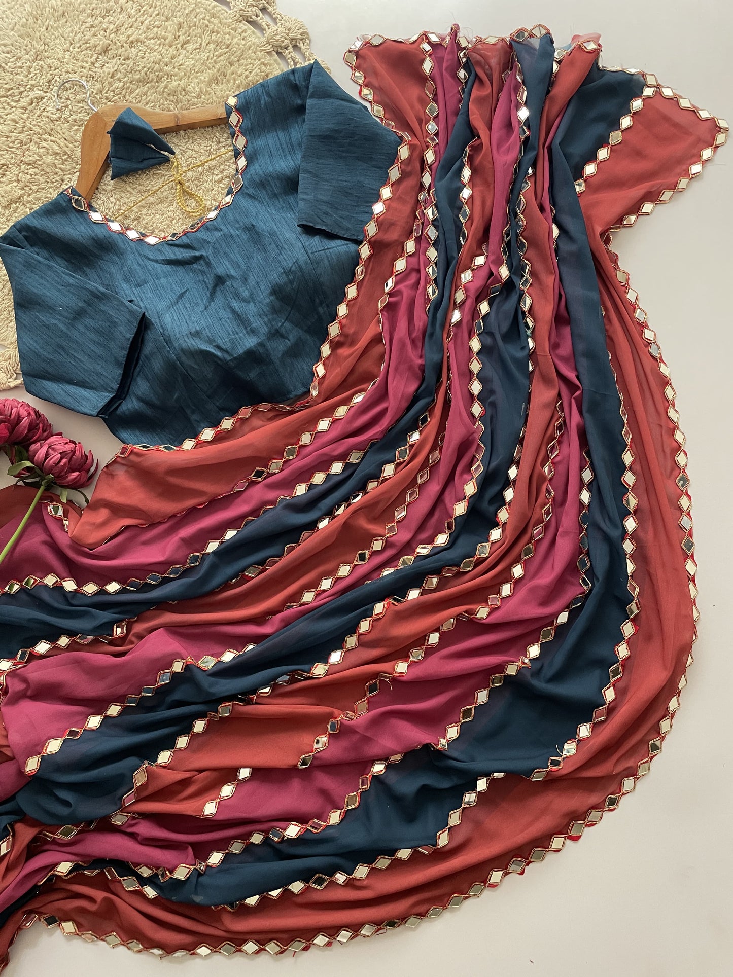 Party wear with mirror work multi colour
