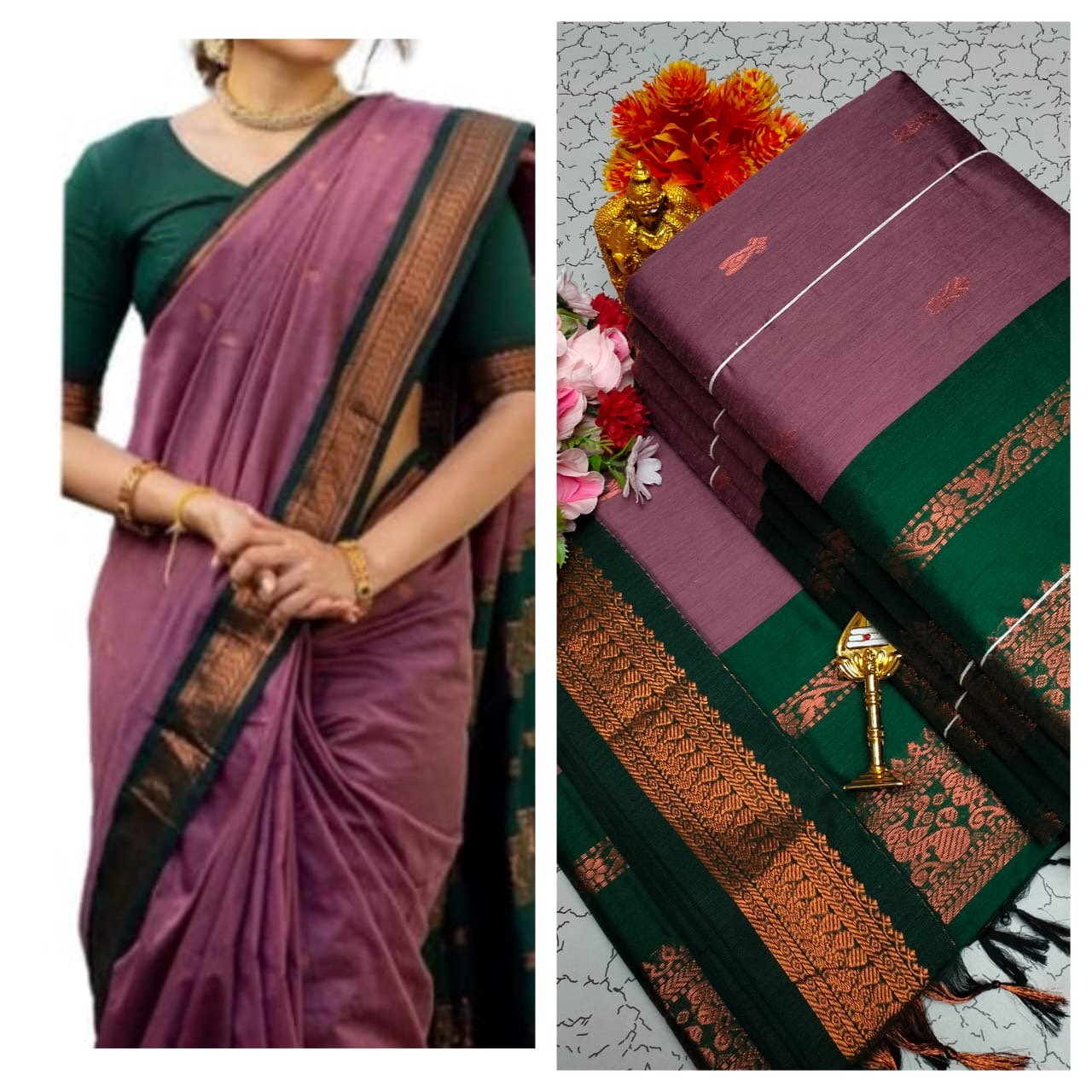 Kalyani cotton saree/Lata Gadwal Paithani -dark wine with dark gold green zari boarder