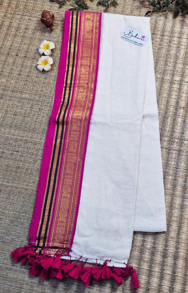 Onam special saree Mulcotton ~ saree pink Kasab boarder