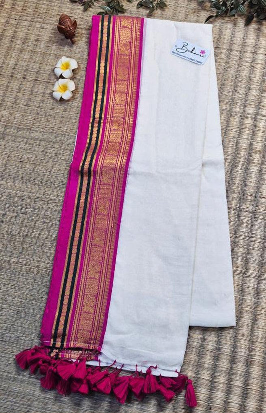 Onam special saree Mulcotton ~ saree pink Kasab boarder