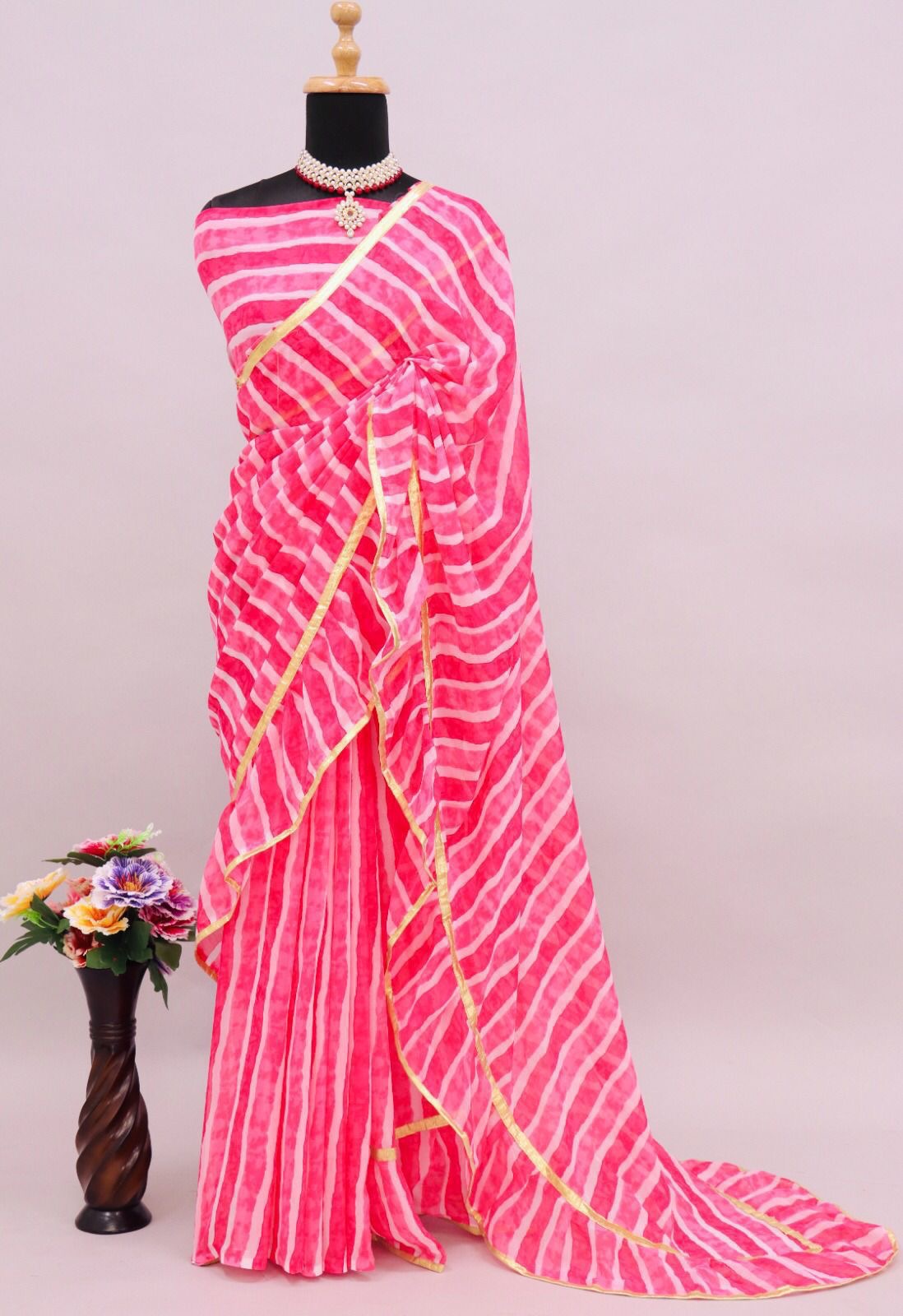 Pink strip lines Party Wear Saree