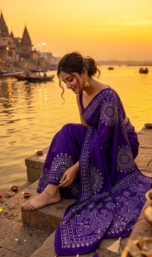 Ajrack model Silk with mirror work -purple