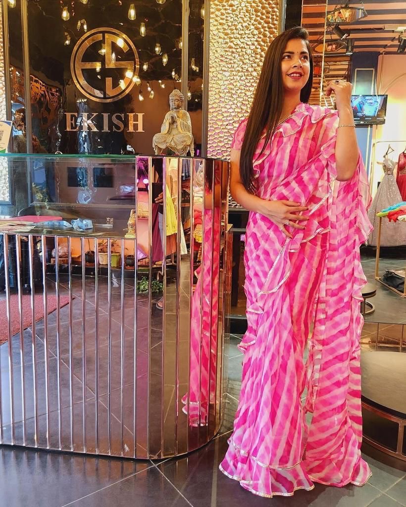 Pink strip lines Party Wear Saree