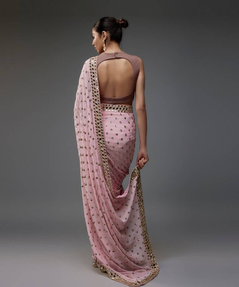 Party wear with mirror work saree light pink colour