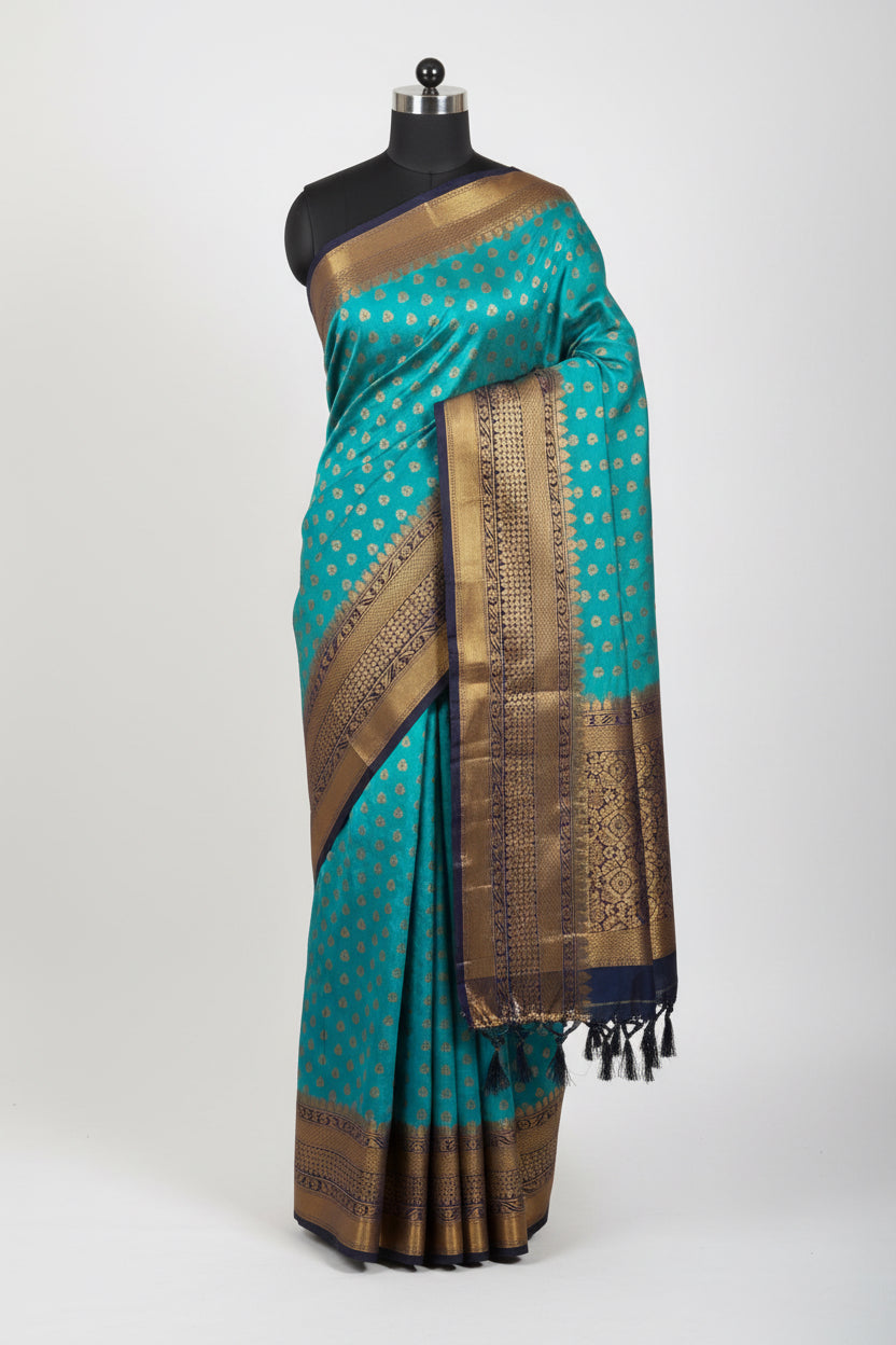 Banarasi Saree with small buttas- sky Blue with zari boarder