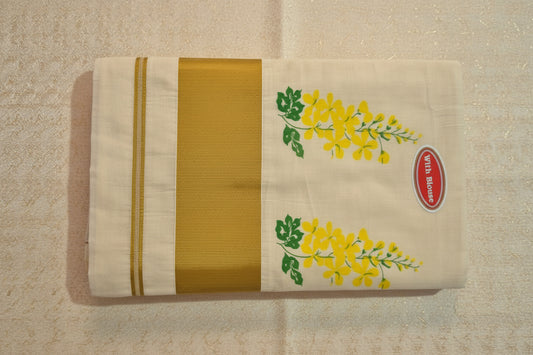 Kanikonna Design Floral Printed Cotton Saree-1