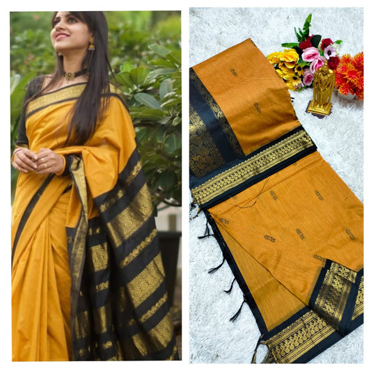Kalyani cotton saree/Lata Gadwal Paithani -yellow with black boarder