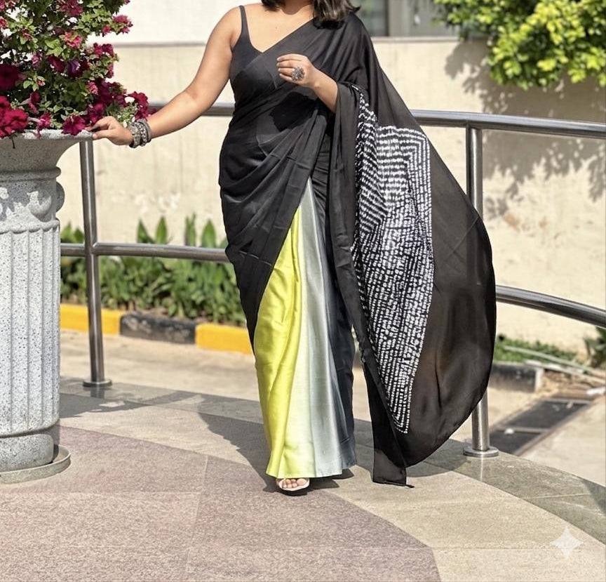Satin Silk  - black and lemon green