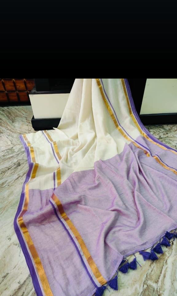 Onam special saree Mulcotton ~ saree  purple boader