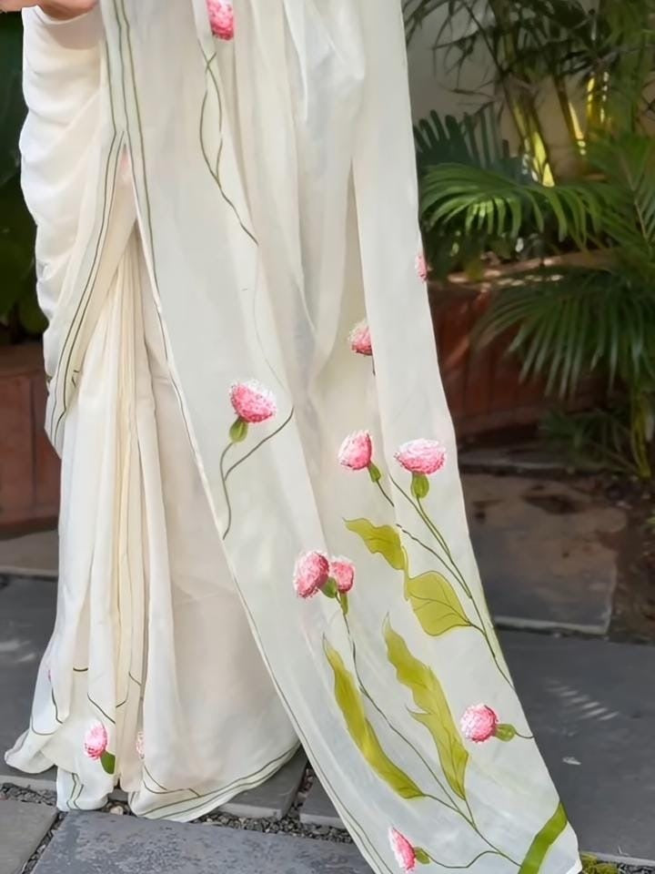 Velora  flower Grace-45 linen flower print saree