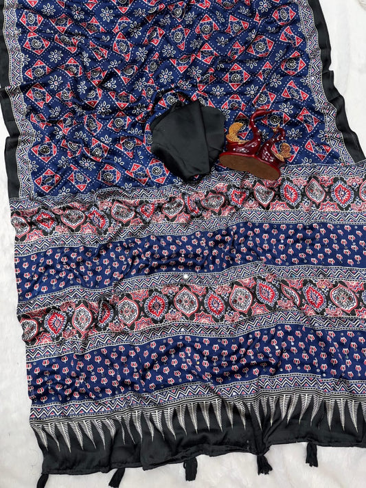 Ajrack model Silk with mirror work -blue