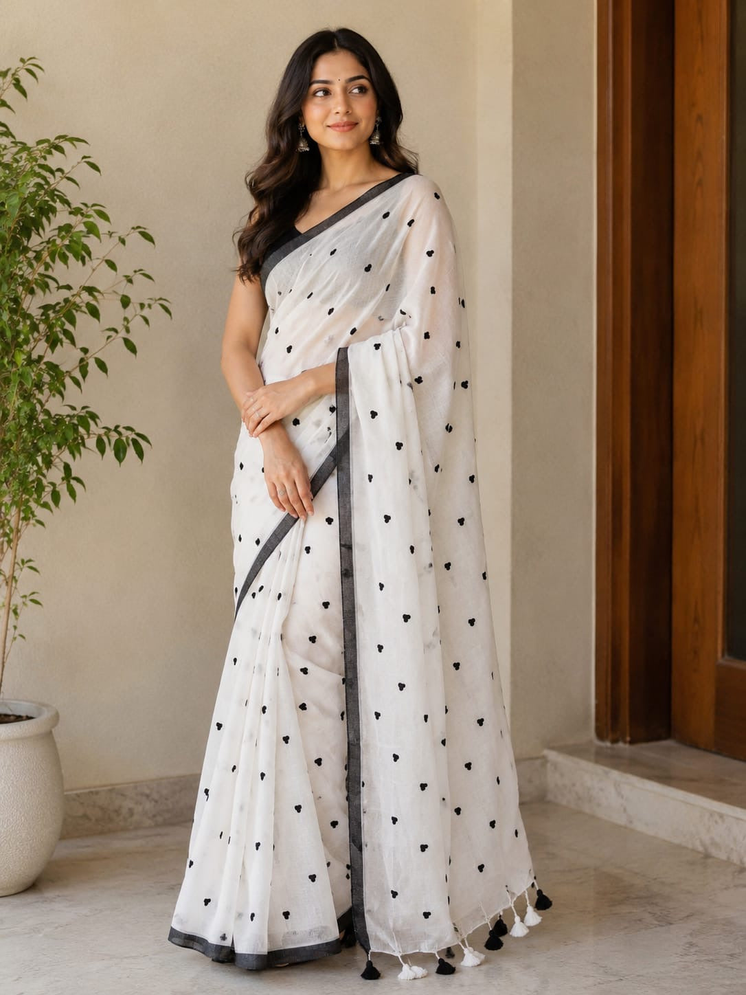 Kadhi Cotton saree- heart Print black boarder