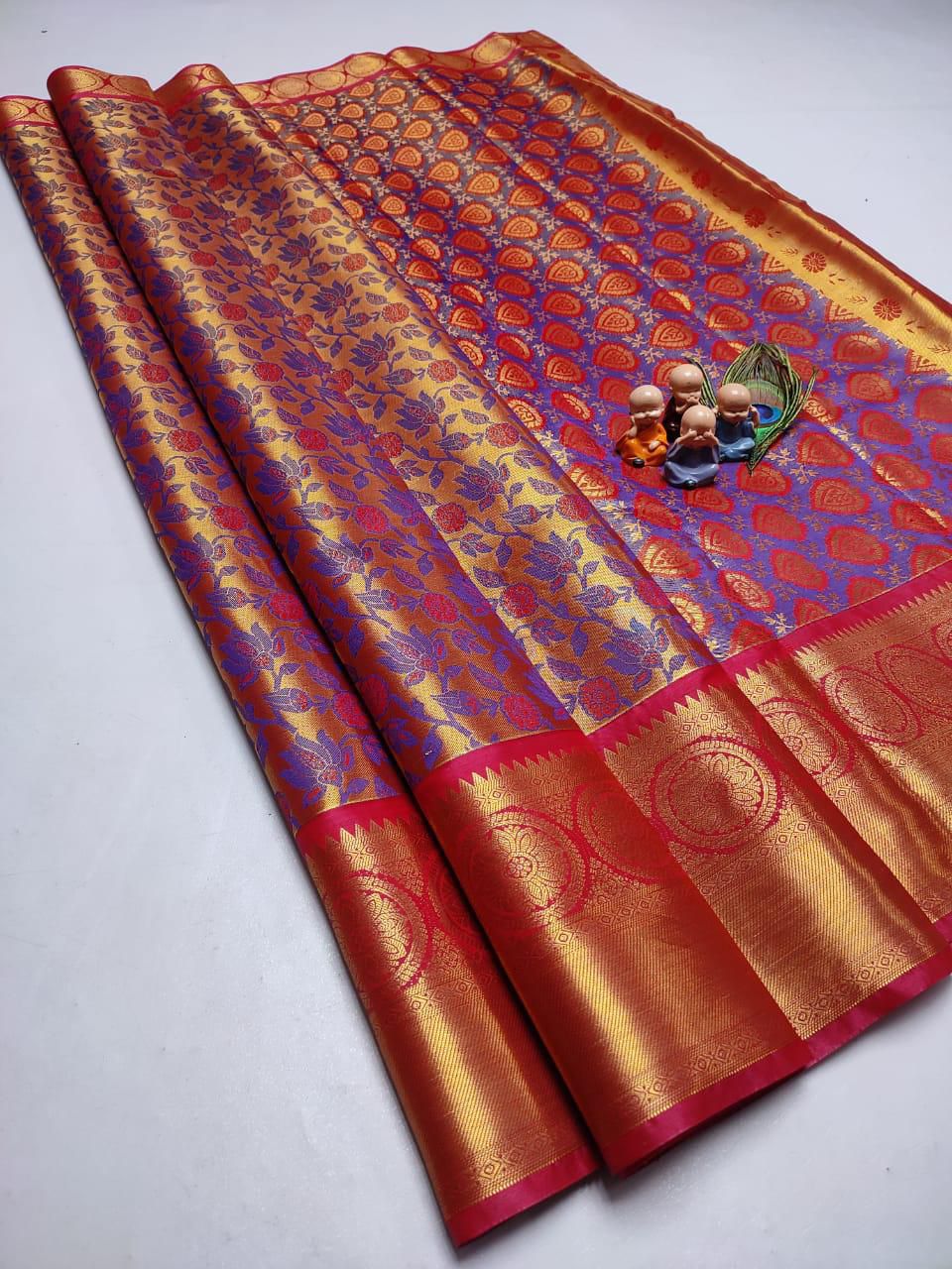 Pattu wedding/ Festival soft Silk Saree for Women- purple golden zari boader.