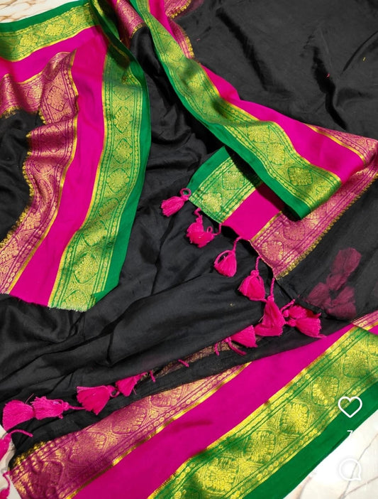 Mul Cotton soft saree black
