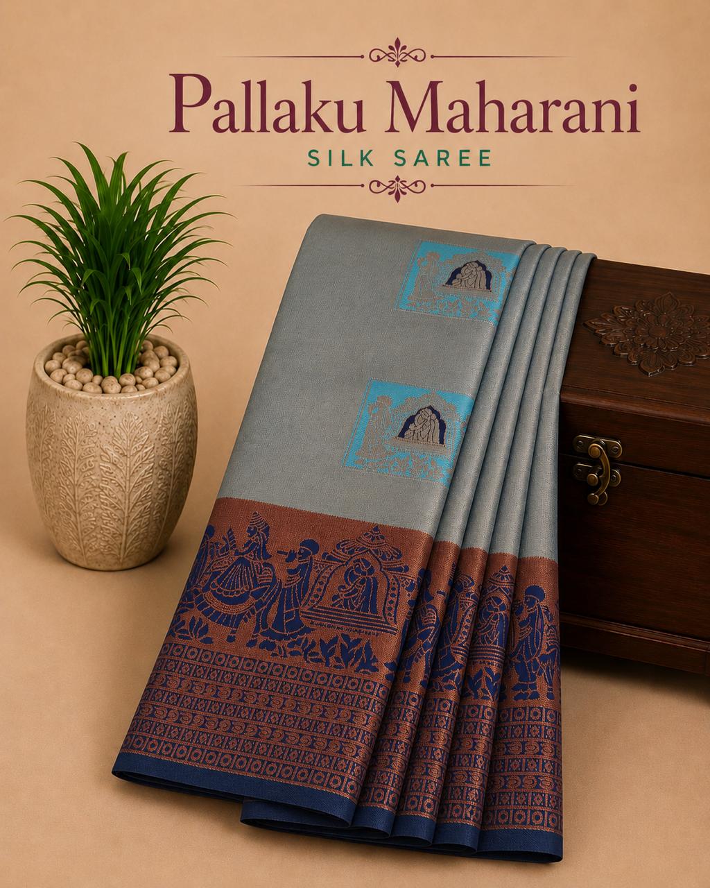 Pallaku Maharani Pattu wedding/ Festival soft Silk Saree for Women- sky blue with dark boarder