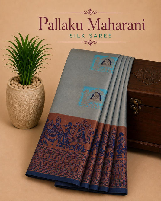 Pallaku Maharani Pattu wedding/ Festival soft Silk Saree for Women- sky blue with dark boarder