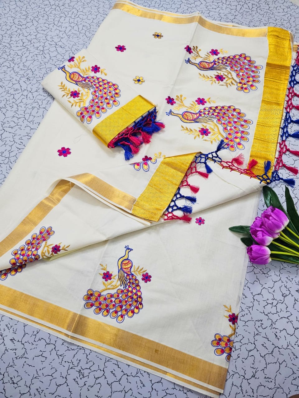 Kerala Cotton with peacock pink colour
