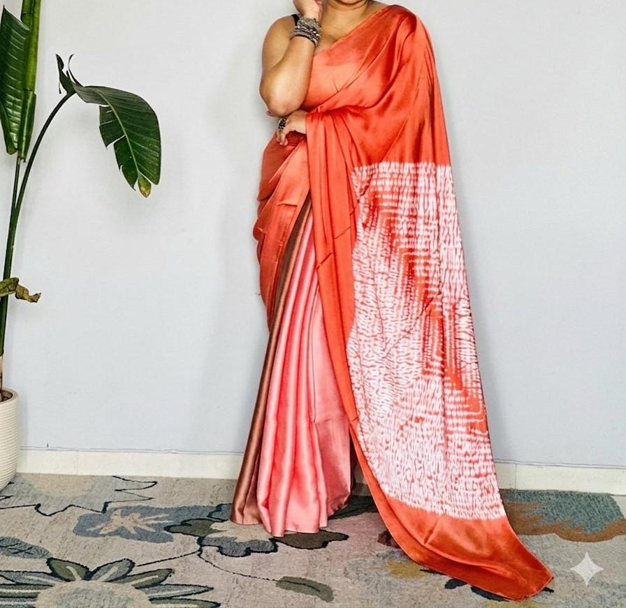 Satin Silk  -Orange and white -8