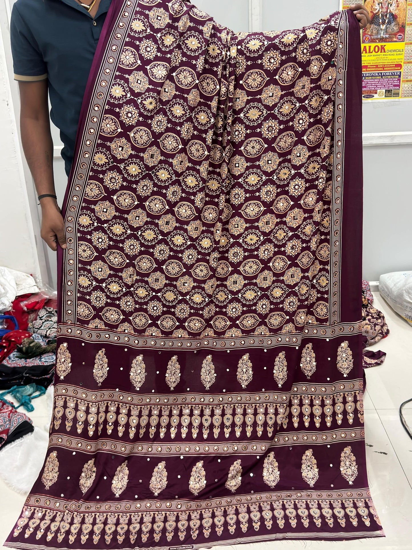 Ajrack model Silk with mirror work -maroon