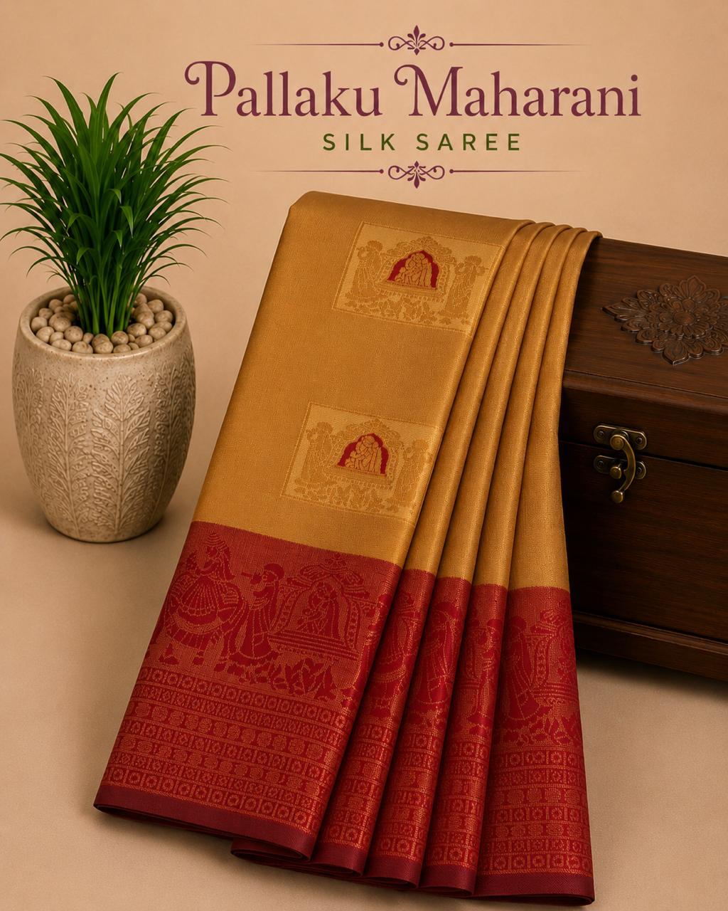 Pallaku Maharani Pattu wedding/ Festival soft Silk Saree for Women- red