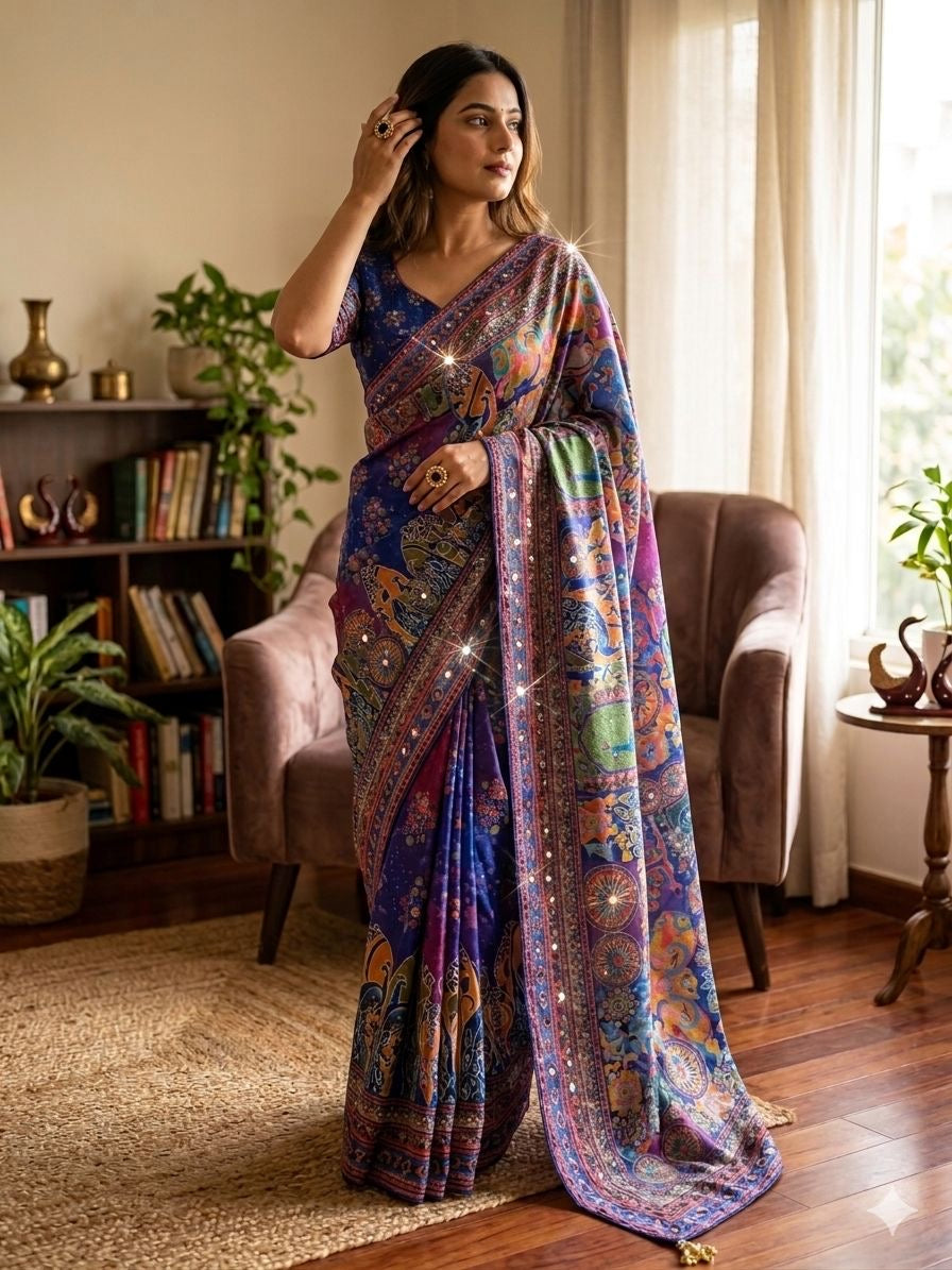 Soft Chinnon with beautiful print - blue