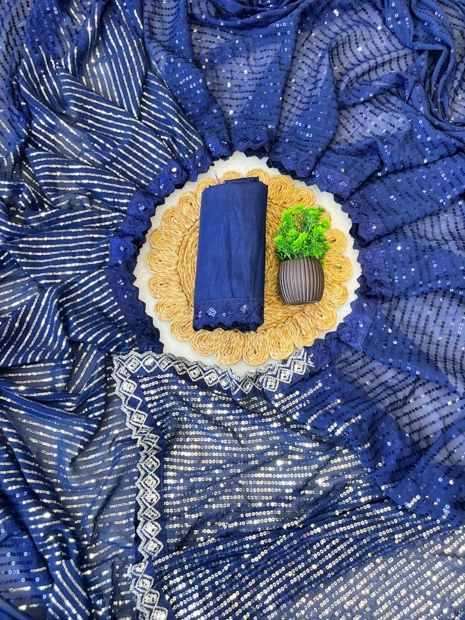 Navy blue Sequins Party Wear Saree with Gold Pallu (Copy)