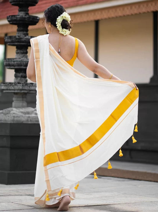 Kerala Cotton with gold Kasav boader