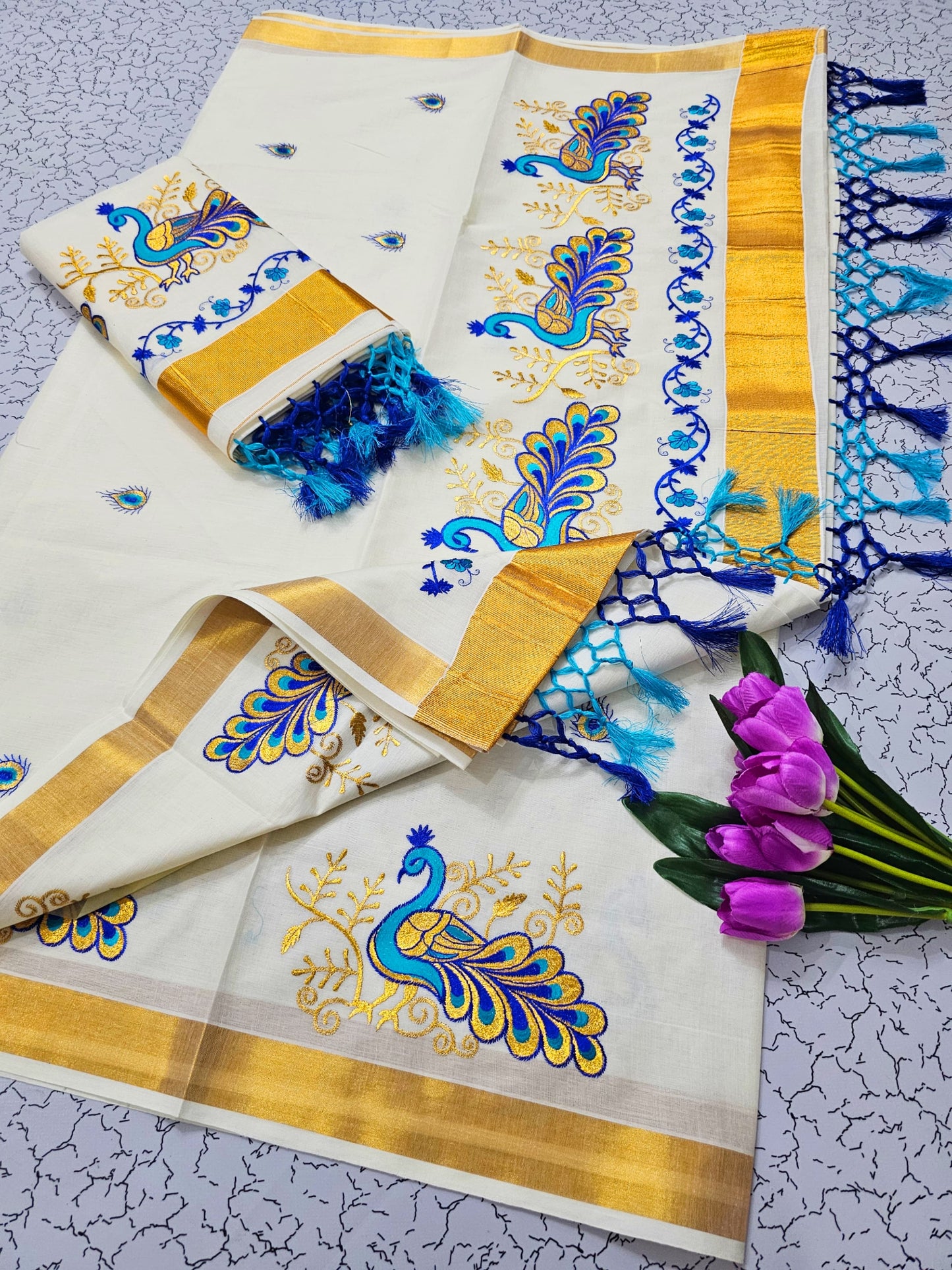 Kerala Cotton with peacock design