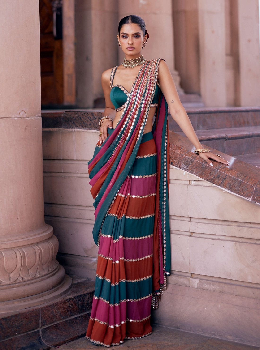 Party wear with mirror work multi colour