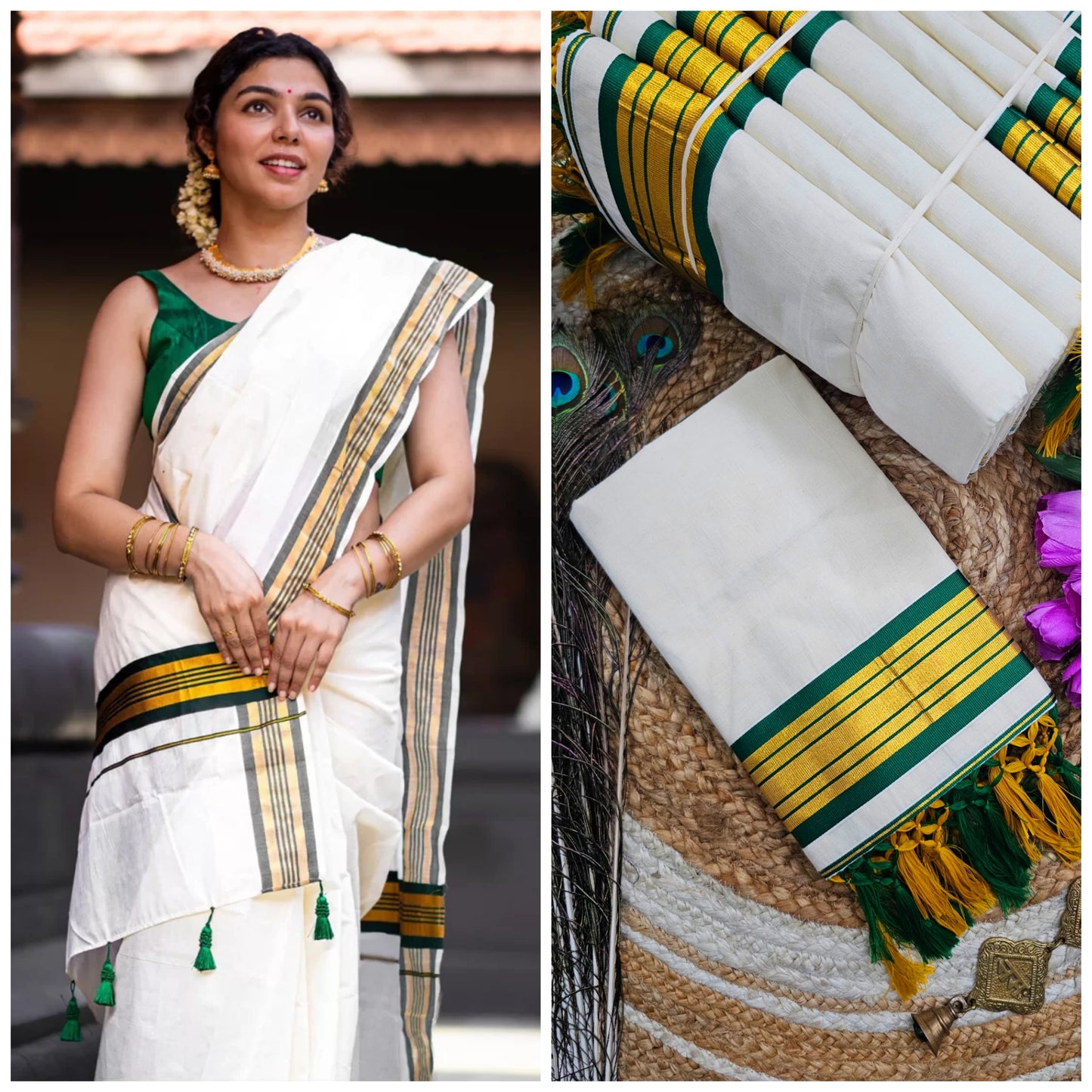 Kerala Cotton with green Kasav boader