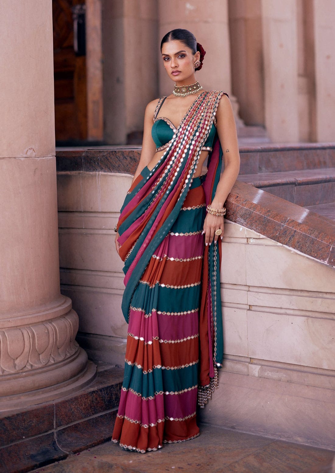 Party wear with mirror work multi colour