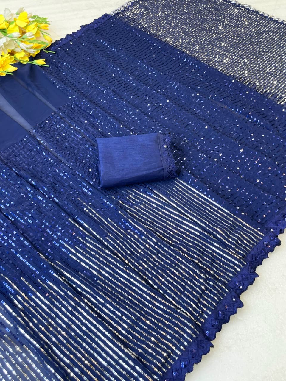 Navy blue Sequins Party Wear Saree with Gold Pallu (Copy)