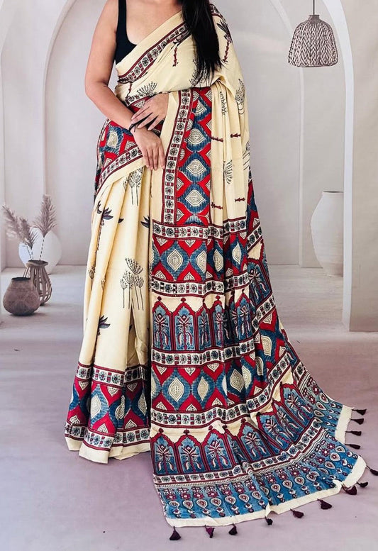 Modal silk-print saree