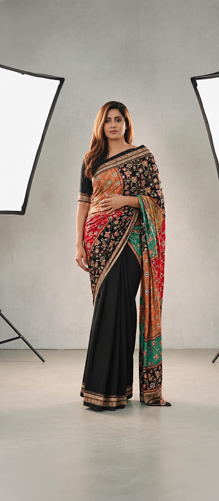 Ajrak model Silk with mirror work -black