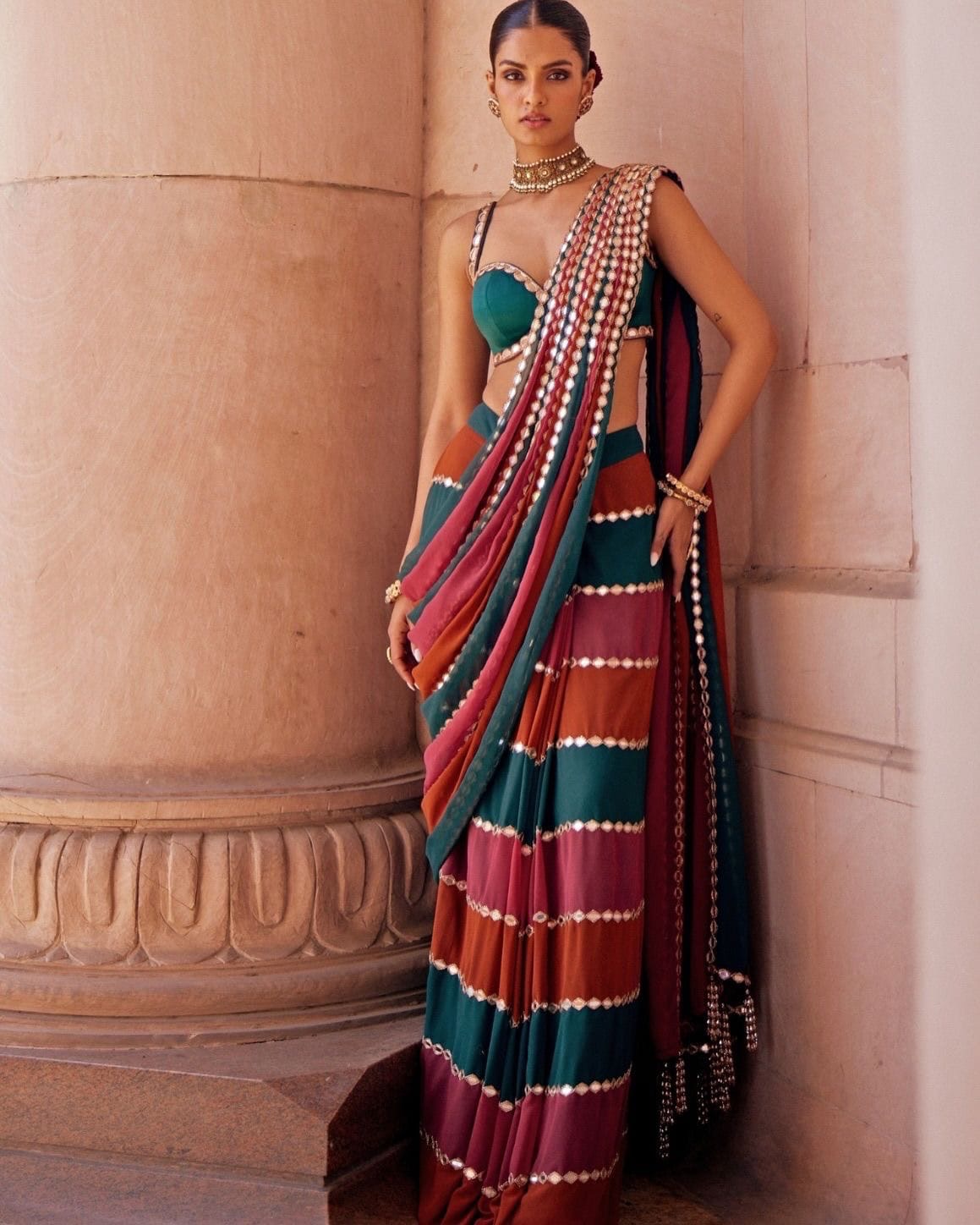 Party wear with mirror work multi colour