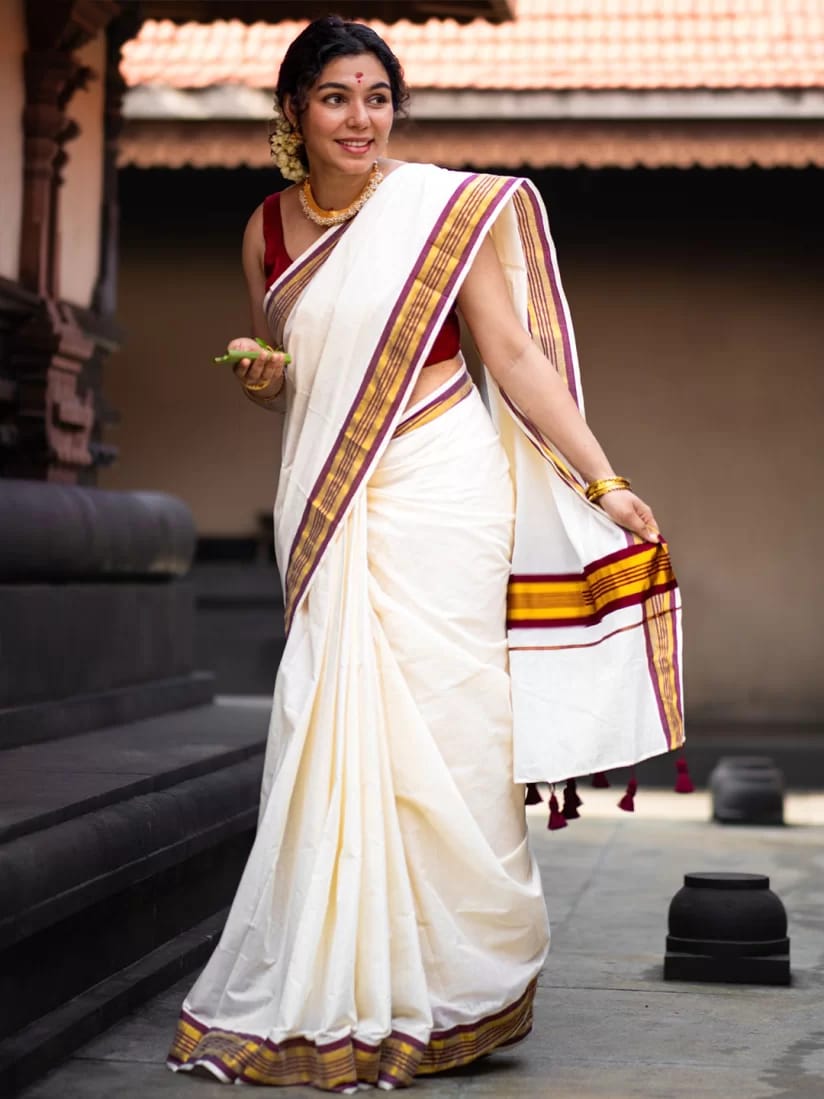 Kerala Cotton with red Kasav boader