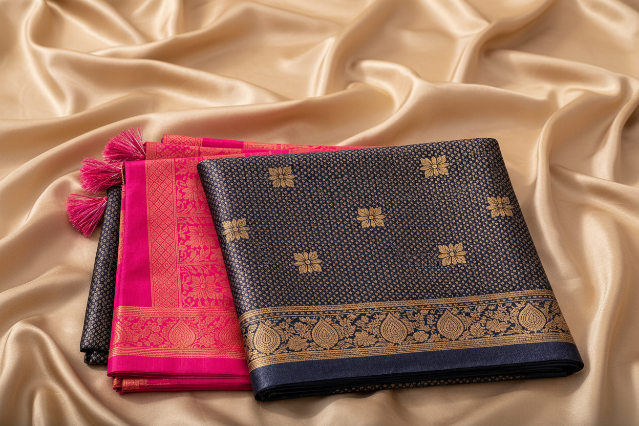 Mysore Soft Silk - Navy color with contrace blouse.