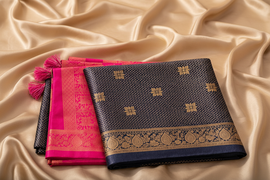 Mysore Soft Silk - Navy color with contrace blouse.