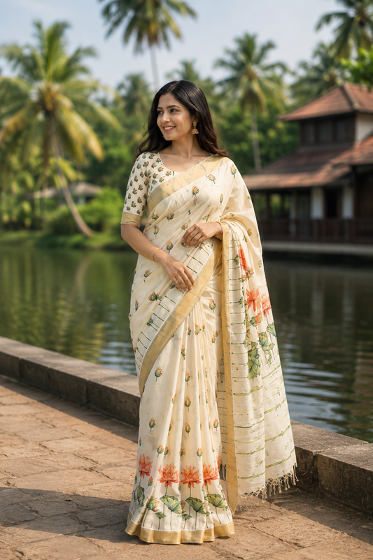 Kerala tissue saree - Thamara -rust orange🌼