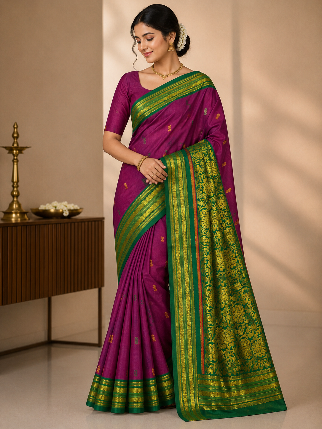 Pattu wedding/ Festival soft Silk Saree for Women-Pink and green boarder