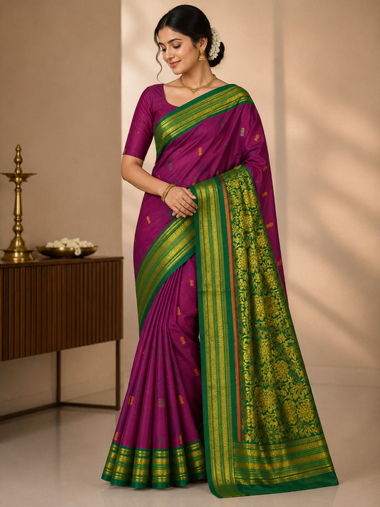 Pattu wedding/ Festival soft Silk Saree for Women-Pink and green boarder