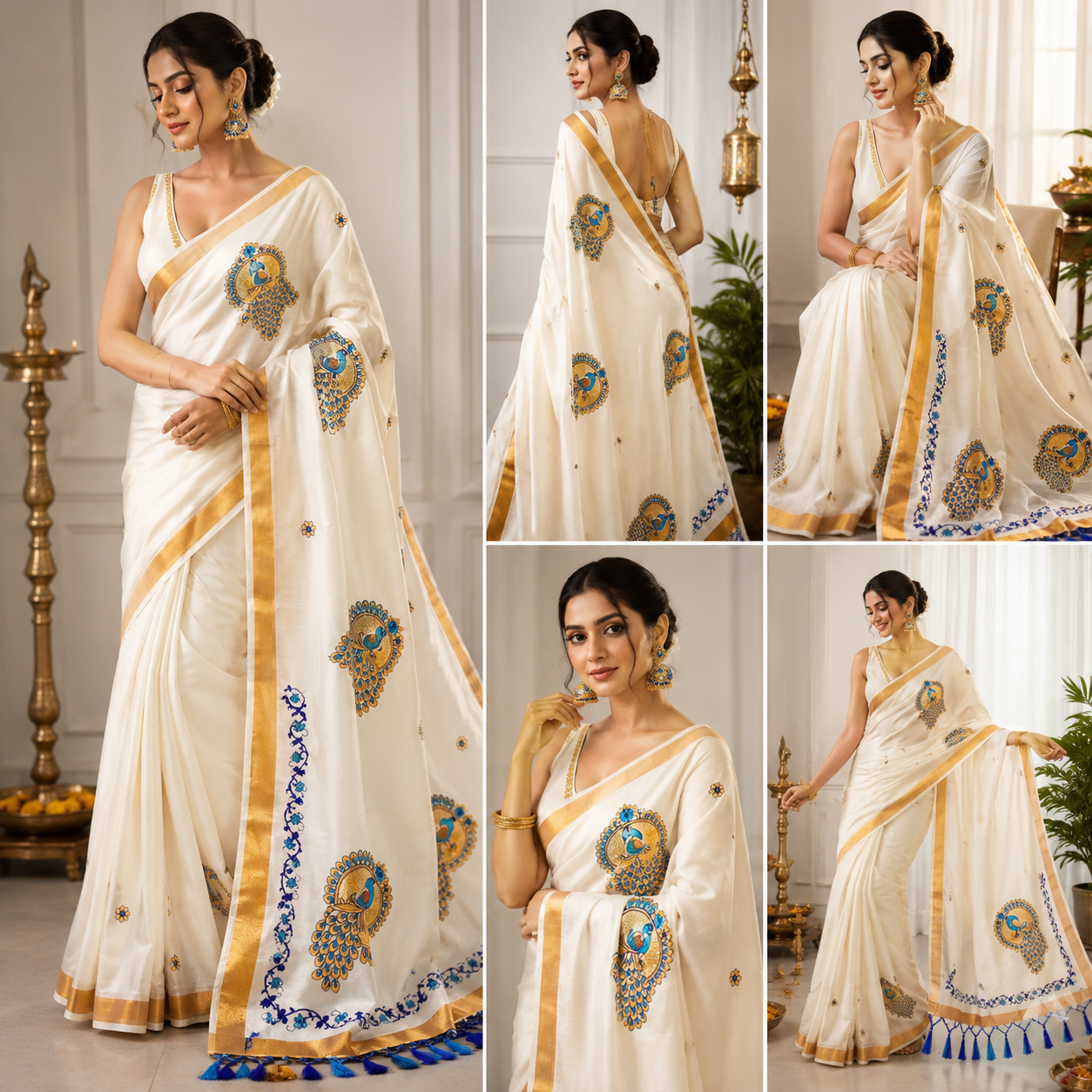 Kerala Cotton with peacock design peacock blue