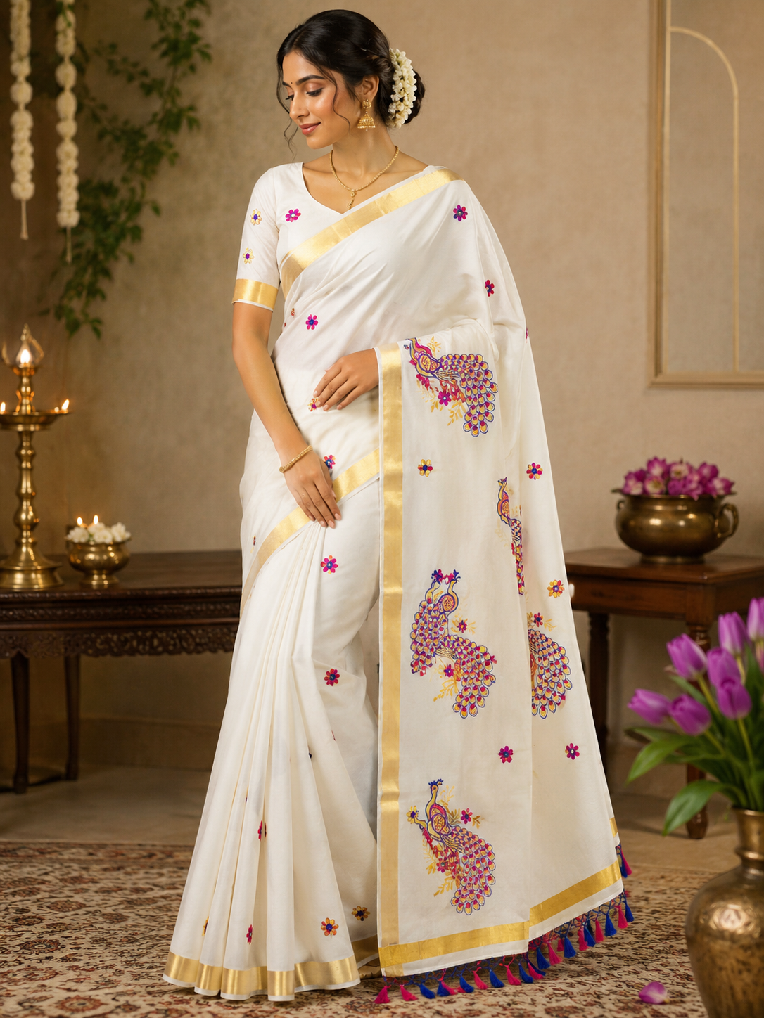 Kerala Cotton with peacock pink colour