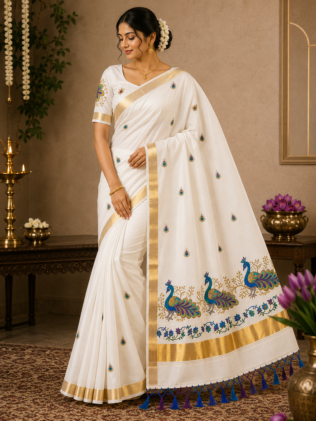 Kerala Cotton with peacock design
